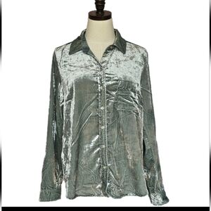 Maeve by Anthropologie Women’s 4 Sage Green Velvet Long Sleeve Buttondown Shirt